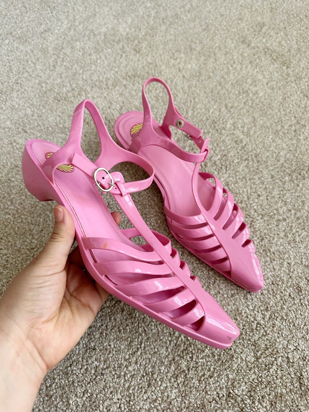 Melissa Plasticodelic Pink Point Toe Jelly Sandal Heels Size 8